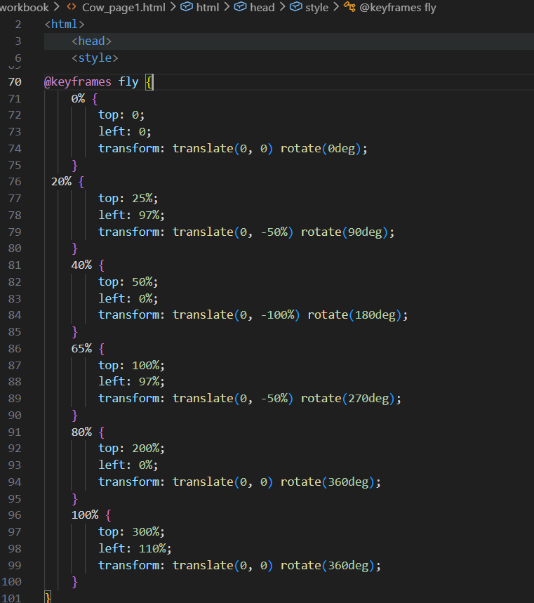 Code Snippet for flying object